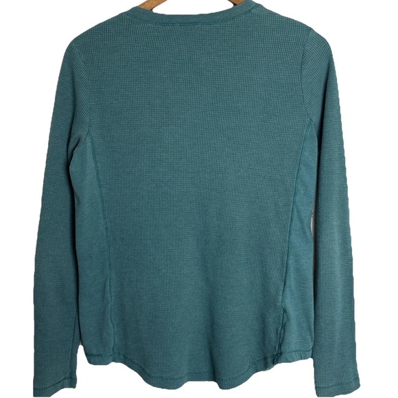 Eddie Bauer Waffle Knit Henley Shirt Thermal Top Womens XL Teal 90s Y2K Outdoor - Picture 2 of 11